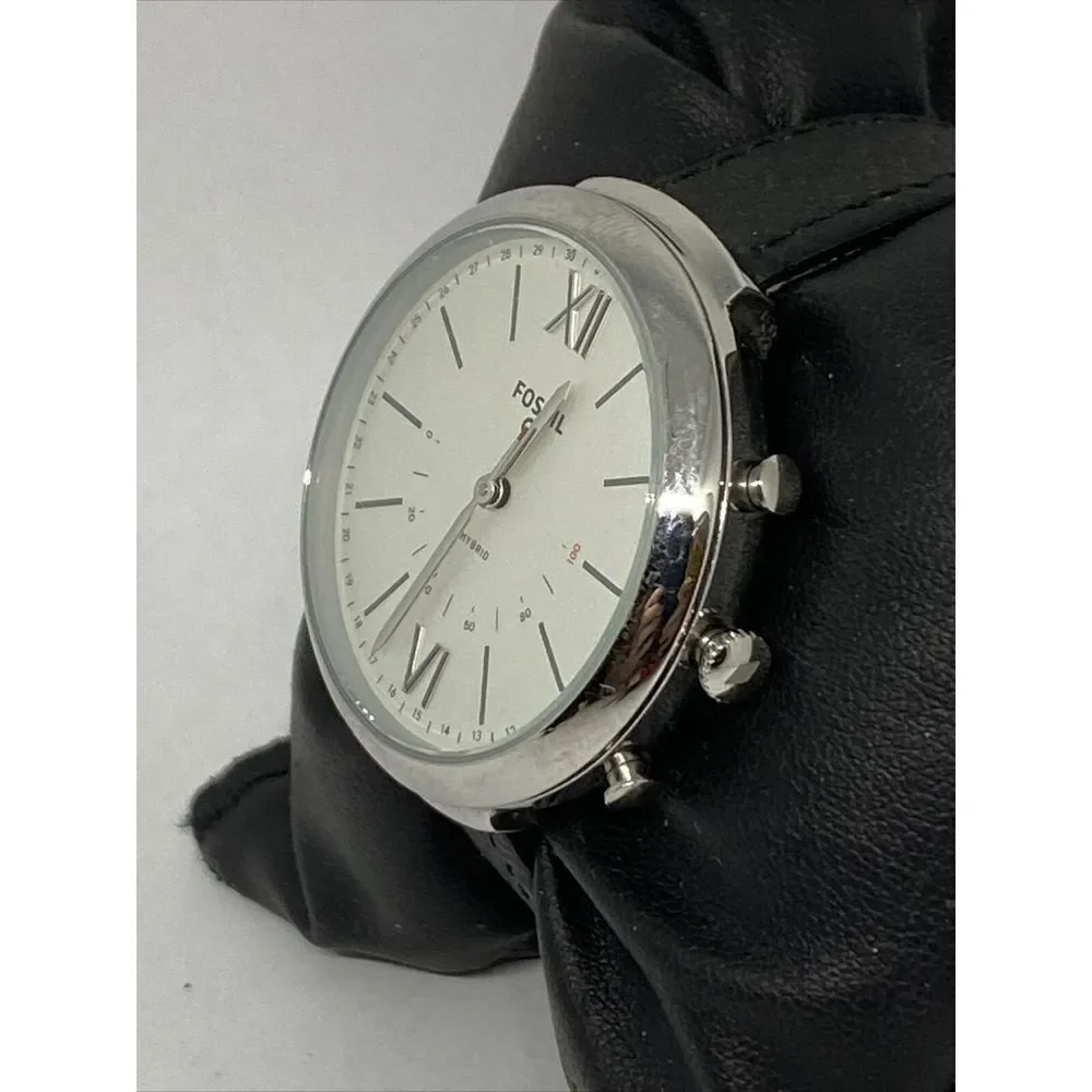 Fossil FTW5026 Women's Black Leather Silver Analog Dial Hybrid Smartwatch XX795
